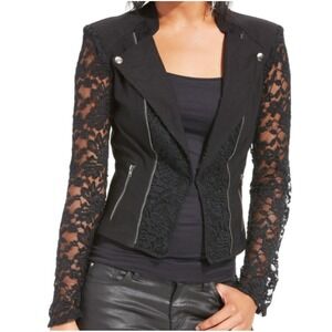 Material Girl Women Black Rose Lace Motor Jacket XS Y2K Whimsigoth Metal Fashion